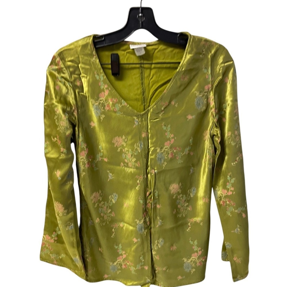 Fairycore Bell sleeve Large Green V-Neck Blouse Tiny Flower Ethereal Festival